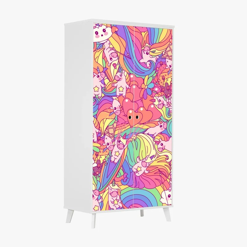 Adesivo per armadio pattern di unicorni e arcobaleni kawaii