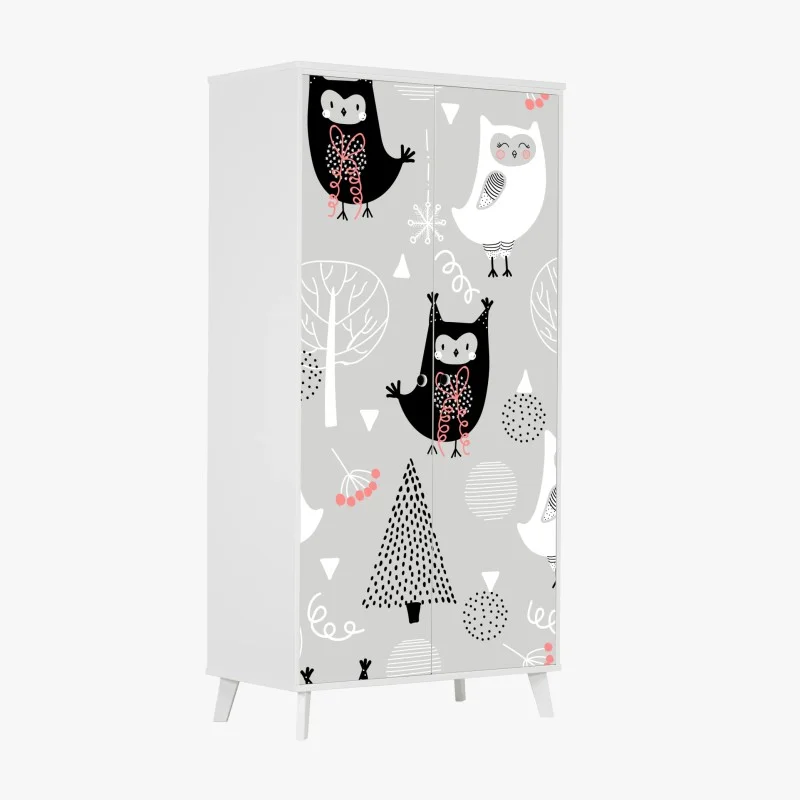 Adesivo per armadio gufetti invernali su sfondo grigio