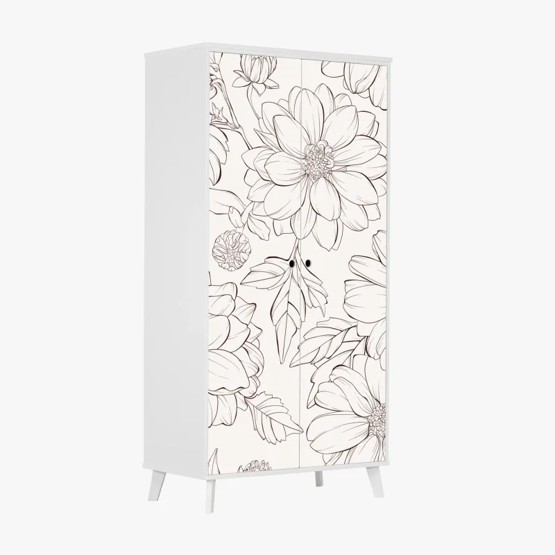 Adesivo per armadio motivo floreale a linee sottili su sfondo chiaro