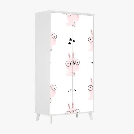 Adesivo per armadio coniglietti rosa con occhiali su sfondo bianco • Wallissimo®