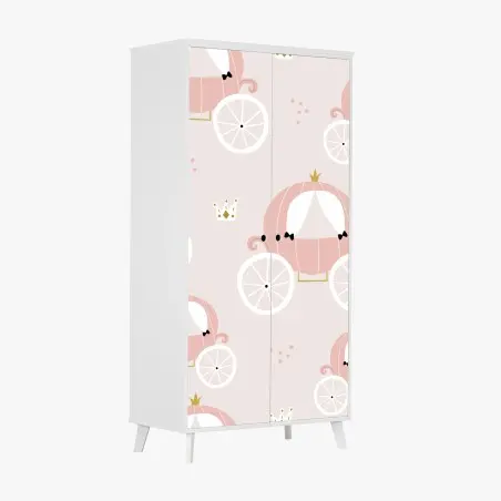Adesivo per armadio carrozza della principessa in rosa pastello • Wallissimo®