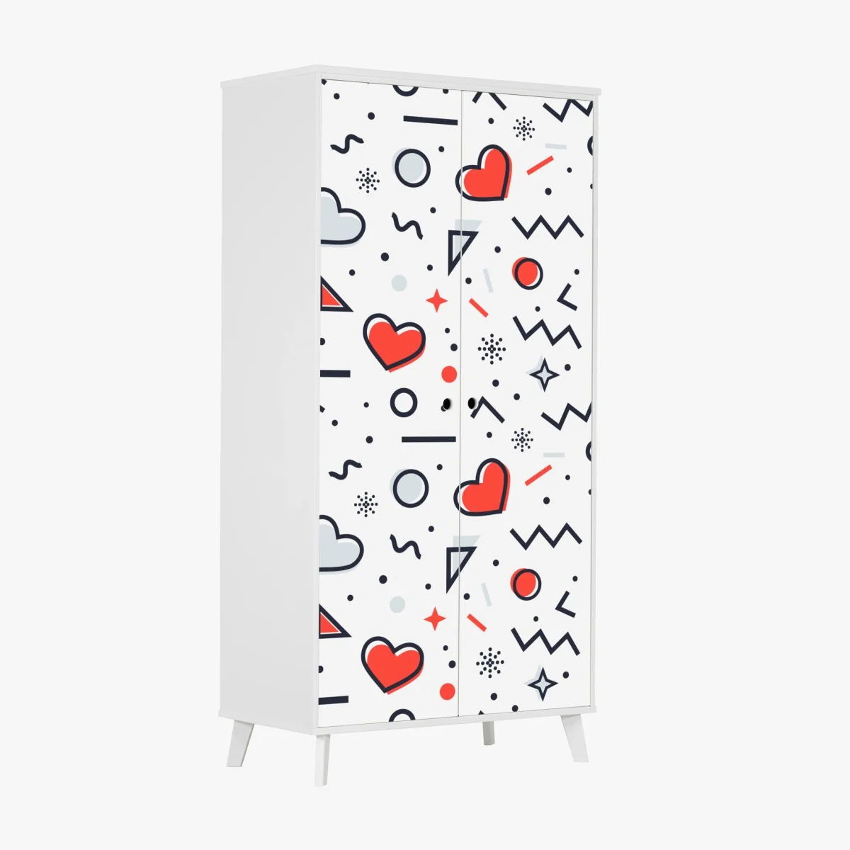 Adesivo per armadio motivo romantico a cuori e forme geometriche • Wallissimo® Adesivo per armadio motivo romantico a cuori e forme geometriche • Wallissimo®
