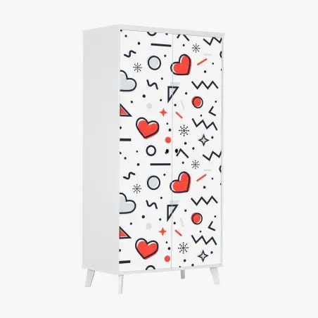 Adesivo per armadio motivo romantico a cuori e forme geometriche • Wallissimo®