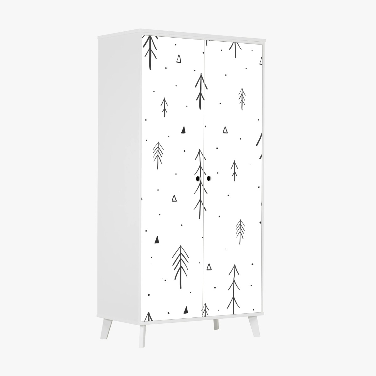 Adesivo per armadio motivo bosco stilizzato in bianco e nero • Wallissimo®