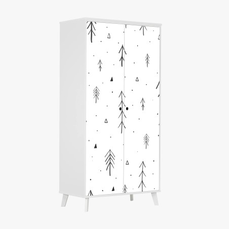 Adesivo per armadio motivo bosco stilizzato in bianco e nero • Wallissimo®