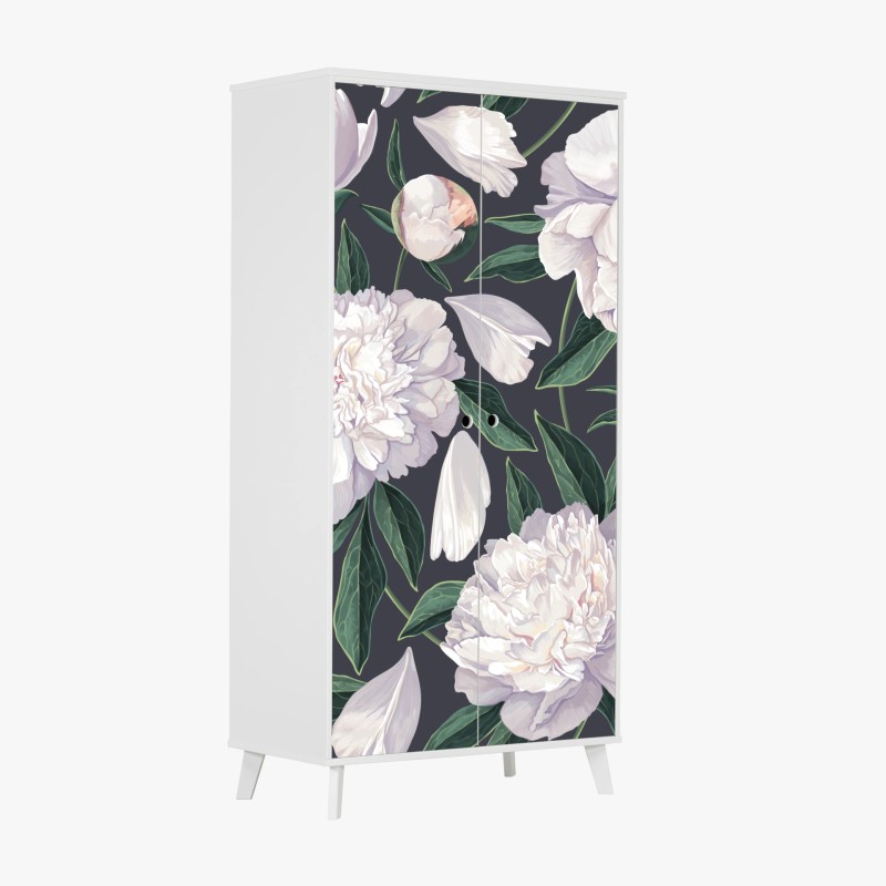 Adesivo per armadio eleganza di peonie su sfondo scuro