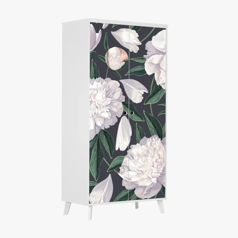 Adesivo per armadio eleganza di peonie su sfondo scuro