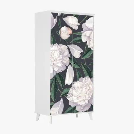 Adesivo per armadio eleganza di peonie su sfondo scuro • Wallissimo®