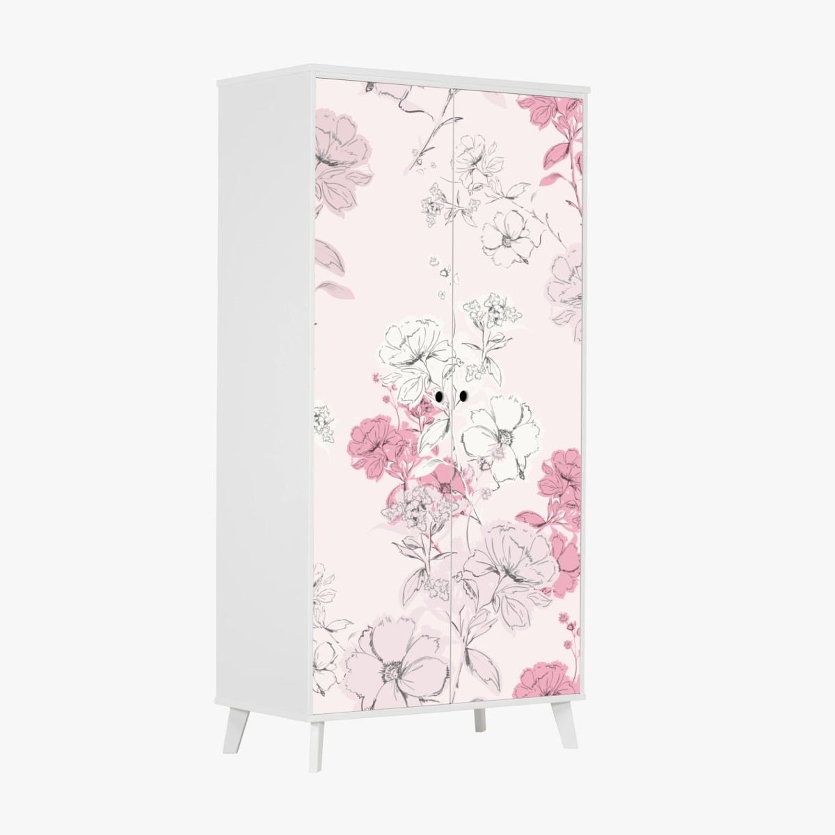 Adesivo per armadio fiori romantici su sfondo rosa • Wallissimo®