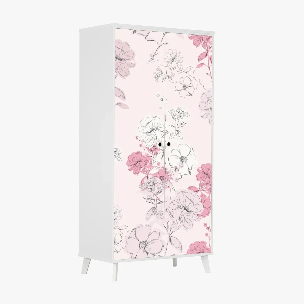 Adesivo per armadio fiori romantici su sfondo rosa • Wallissimo®
