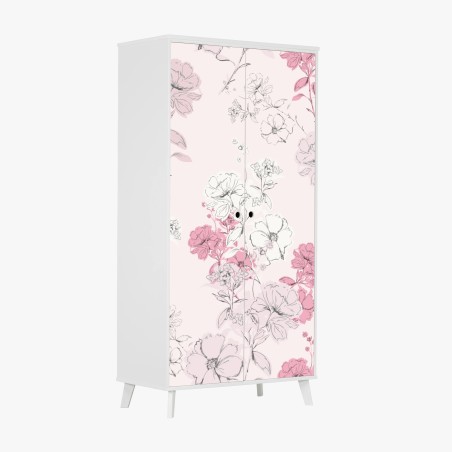 Adesivo per armadio fiori romantici su sfondo rosa • Wallissimo®