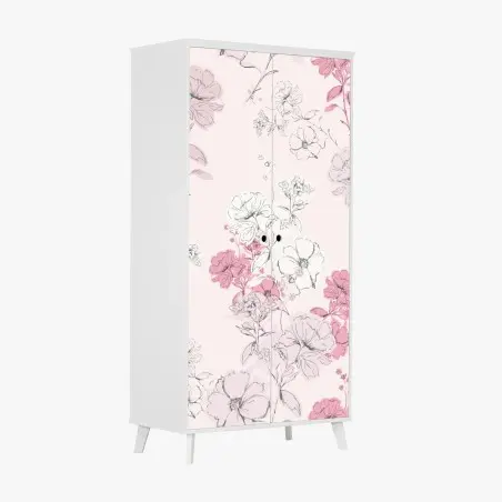 Adesivo per armadio fiori romantici su sfondo rosa • Wallissimo®
