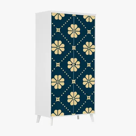 Adesivo per armadio motivo floreale geometrico blu navy e beige • Wallissimo®