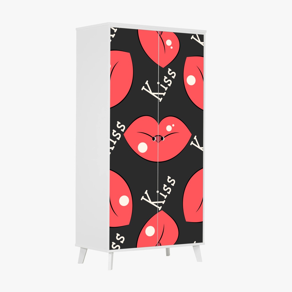 Adesivo per armadio motivo labbra rosse in stile pop art • Wallissimo®