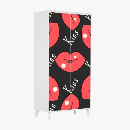 Adesivo per armadio motivo labbra rosse in stile pop art • Wallissimo®