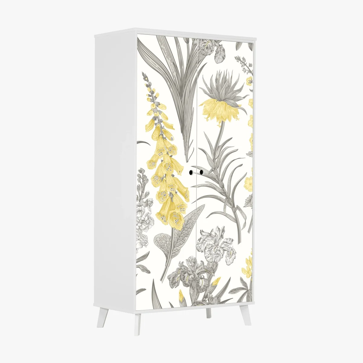 Adesivo per armadio motivo botanico elegante in giallo e grigio • Wallissimo® Adesivo per armadio motivo botanico elegante in giallo e grigio • Wallissimo®