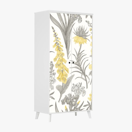 Adesivo per armadio motivo botanico elegante in giallo e grigio • Wallissimo®