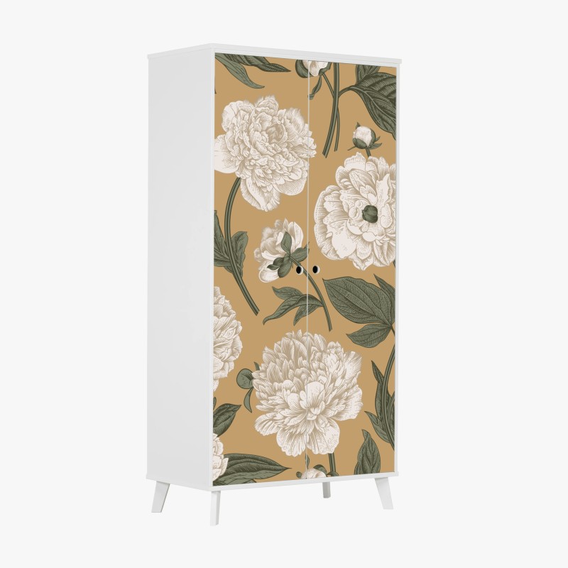 Adesivo per armadio peonie ornamentali su sfondo beige