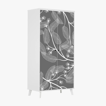 Adesivo per armadio motivo botanico elegante in bianco e grigio • Wallissimo®