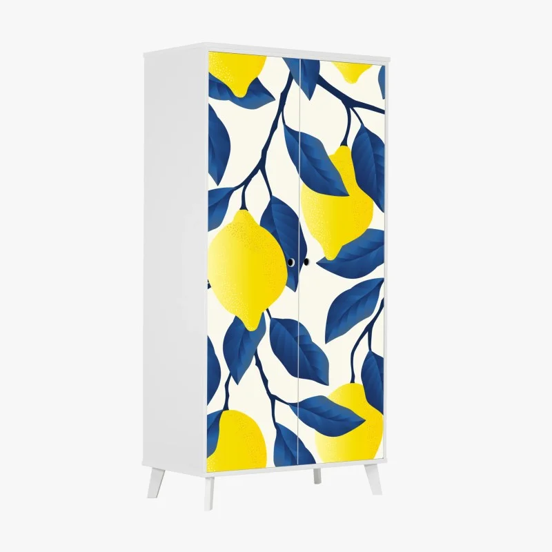 Adesivo per armadio motivo limoni e foglie blu per decorare