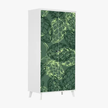 Adesivo per armadio motivo di luppolo verde a effetto botanico • Wallissimo®