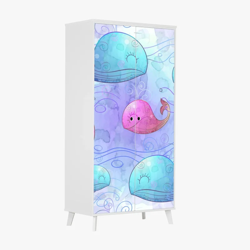 Adesivo per armadio balene acquerellate in stile giocoso