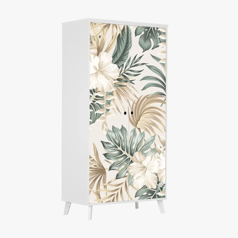Adesivo per armadio motivo tropicale elegante con fiori e foglie