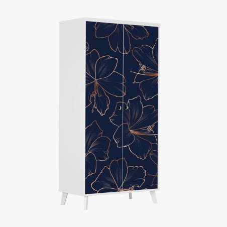 Adesivo per armadio motivo floreale oro rosa su blu notte • Wallissimo®