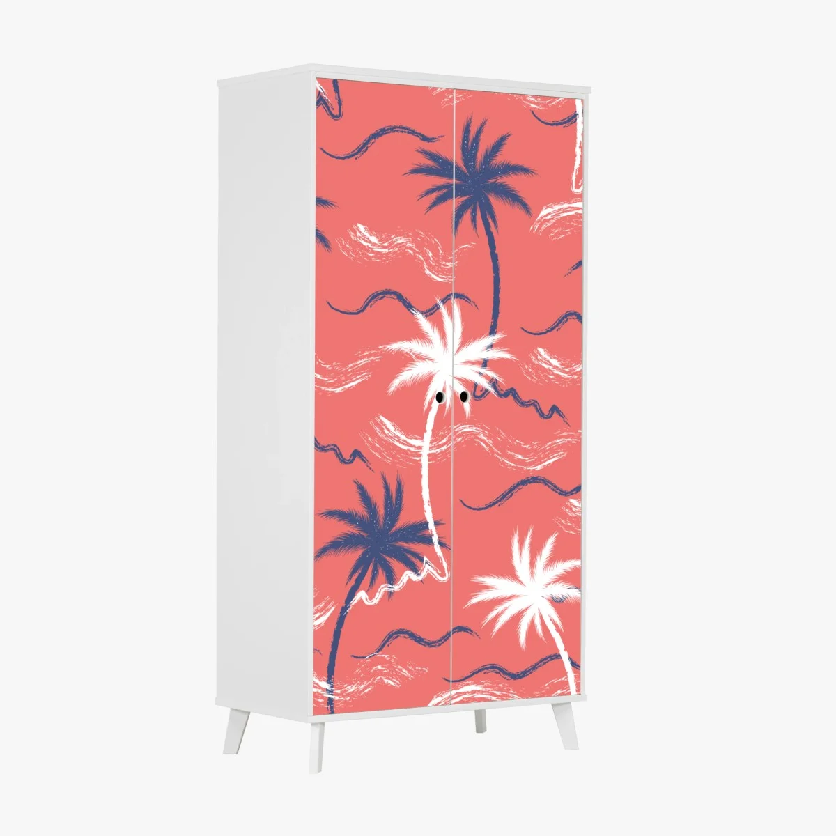 Adesivo per armadio motivo tropicale di palme su sfondo corallo • Wallissimo® Adesivo per armadio motivo tropicale di palme su sfondo corallo • Wallissimo®