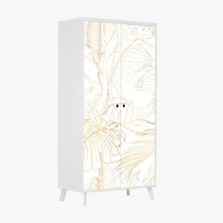 Adesivo per armadio motivo botanico tropicale in linee dorate • Wallissimo®