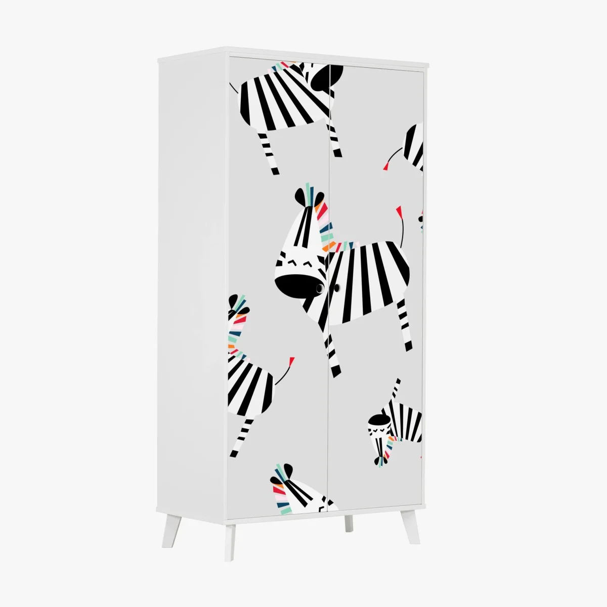 Adesivo per armadio zebre giocose su sfondo grigio • Wallissimo® Adesivo per armadio zebre giocose su sfondo grigio • Wallissimo®