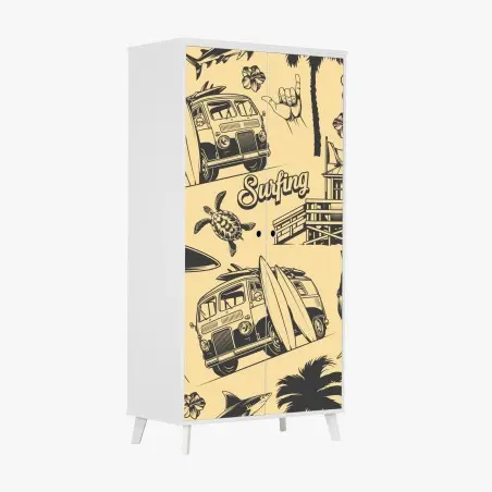 Adesivo per armadio motivo surf retrò tropicale • Wallissimo®