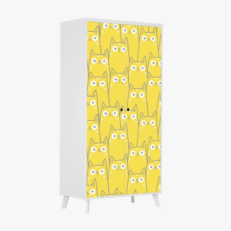 Adesivo per armadio pattern di gatti gialli dal design minimalista • Wallissimo®