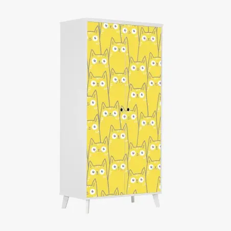Adesivo per armadio pattern di gatti gialli dal design minimalista • Wallissimo®