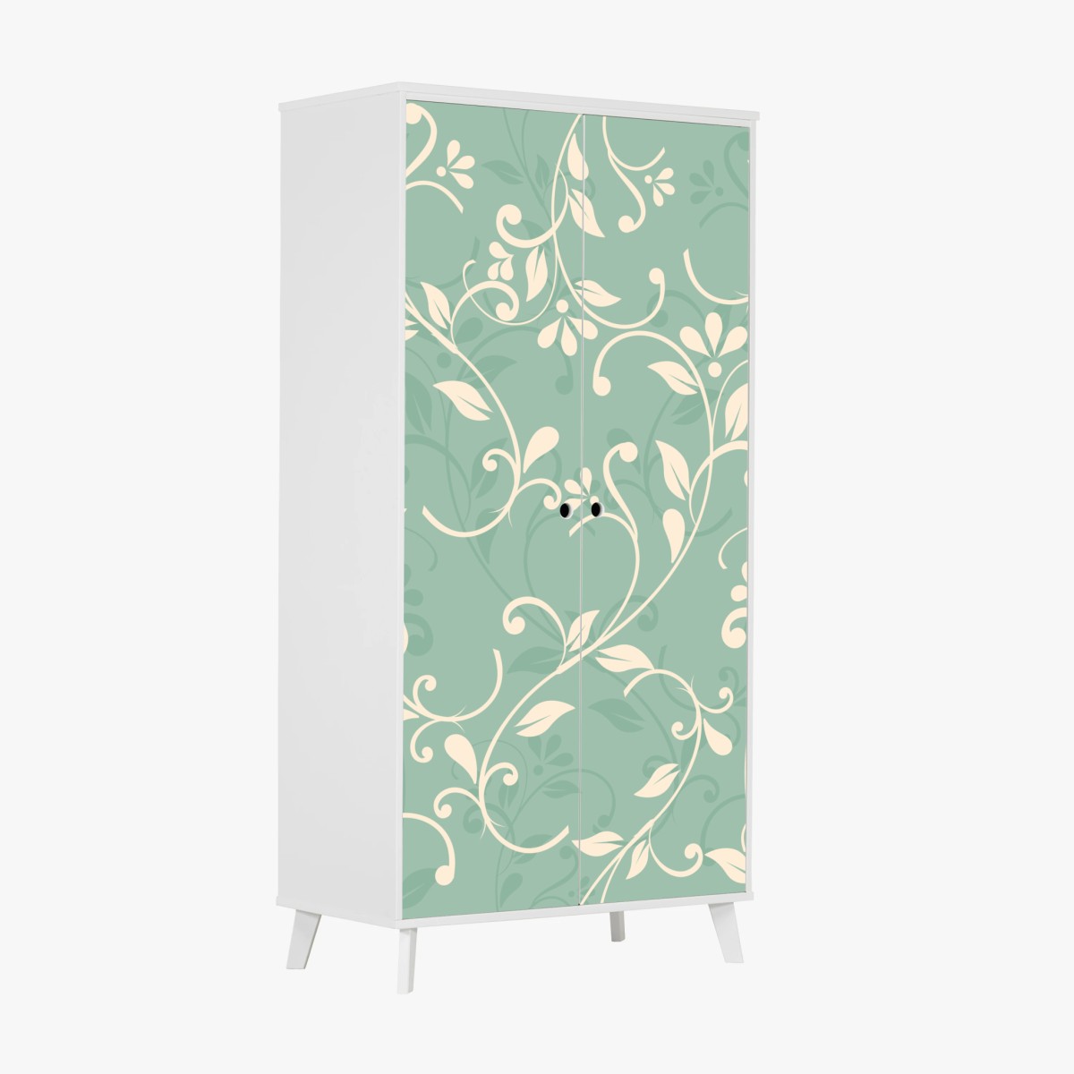 Adesivo per armadio motivo floreale elegante in verde menta • Wallissimo®