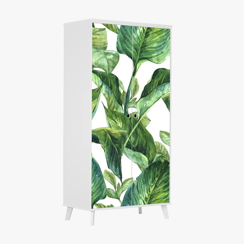 Adesivo per armadio motivo botanico di foglie tropicali in acquerello