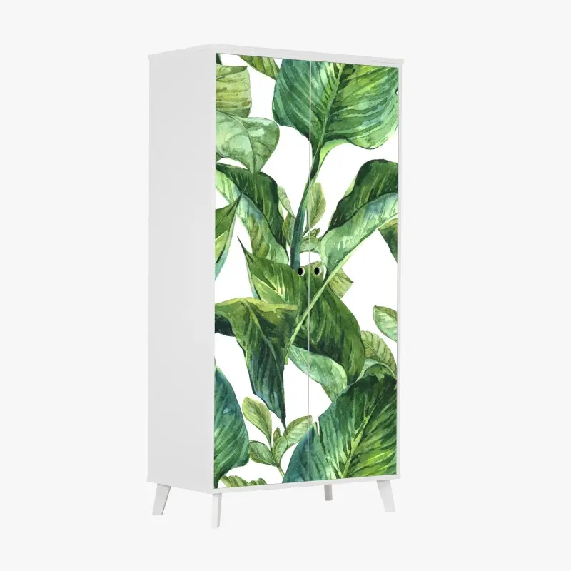 Adesivo per armadio motivo botanico di foglie tropicali in acquerello