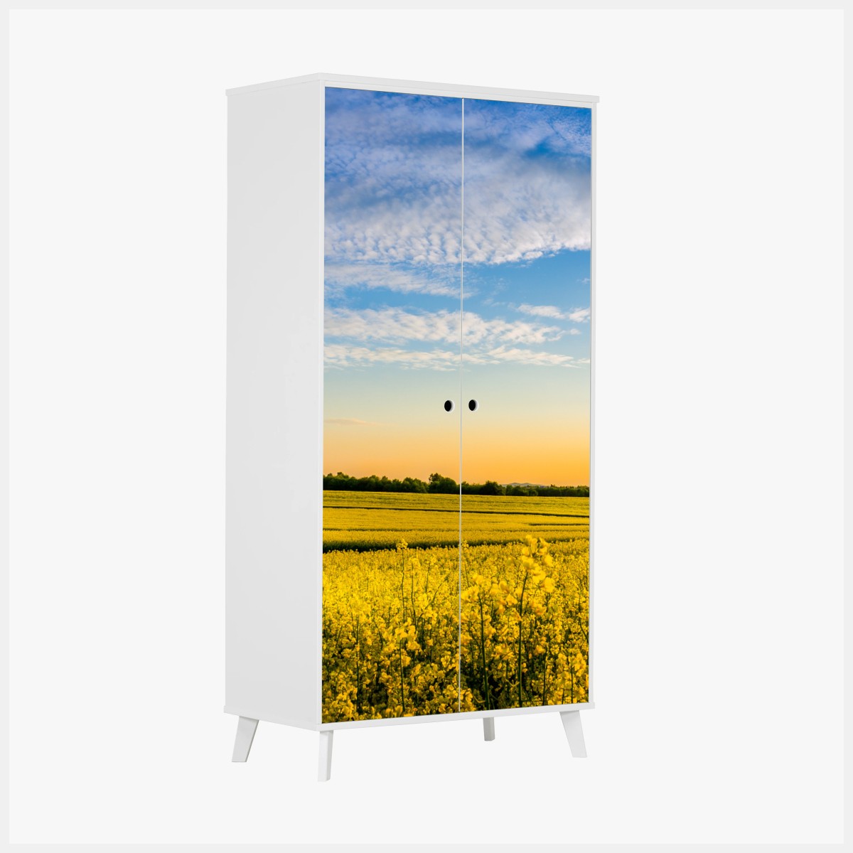 Adesivo per armadio tramonto sul campo di colza • Wallissimo®
