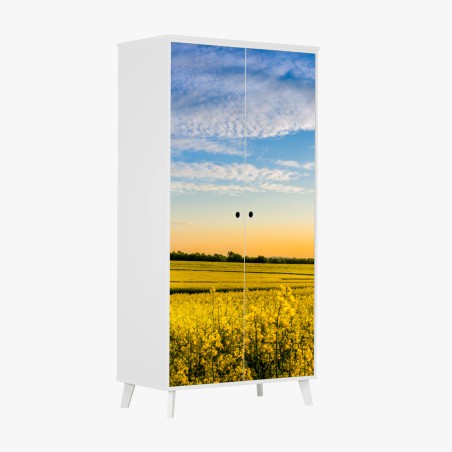 Adesivo per armadio tramonto sul campo di colza • Wallissimo®