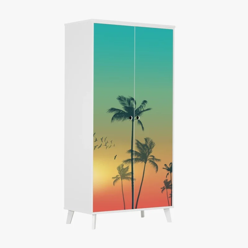 Adesivo per armadio tramonto tropicale con palme
