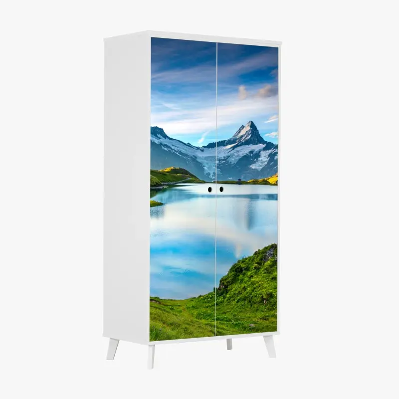 Adesivo per armadio tramonto alpino sul lago Bachsee con Wetterhorn e Wellhorn