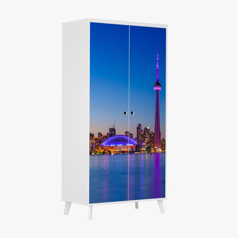 Adesivo per armadio skyline notturno di Toronto con riflessi sul lago