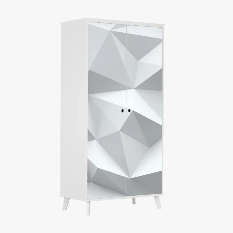 Adesivo per armadio motivo geometrico low poly in bianco e grigio