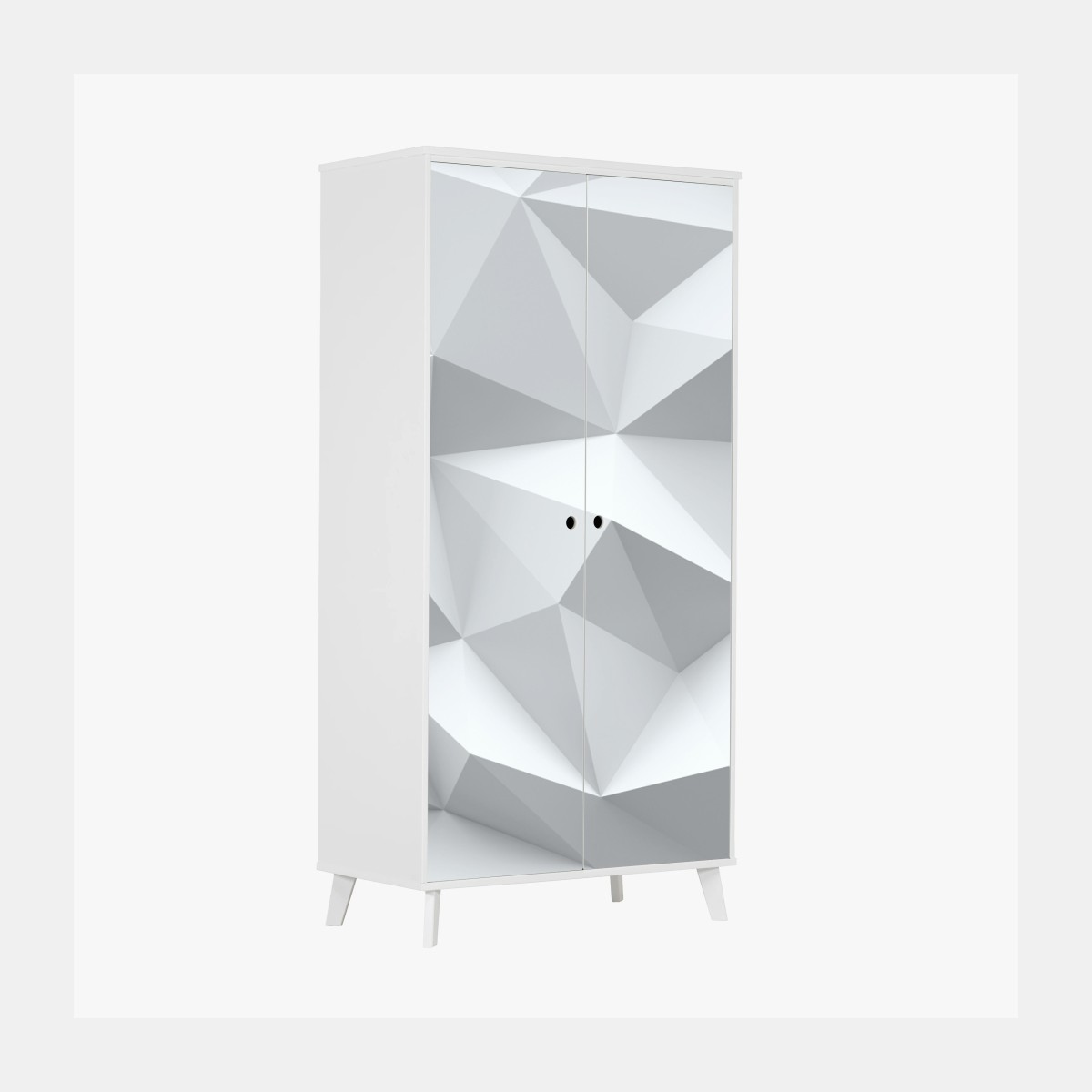 Adesivo per armadio motivo geometrico low poly in bianco e grigio • Wallissimo®
