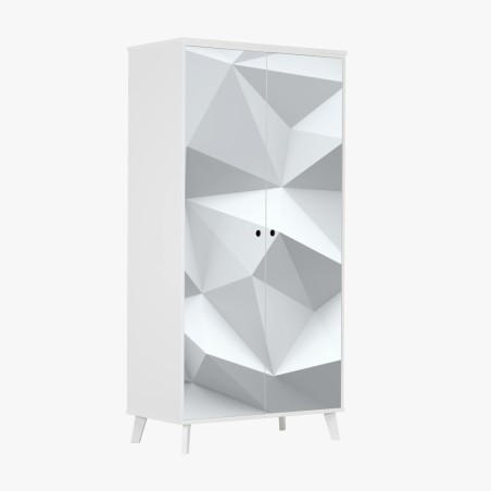Adesivo per armadio motivo geometrico low poly in bianco e grigio • Wallissimo®
