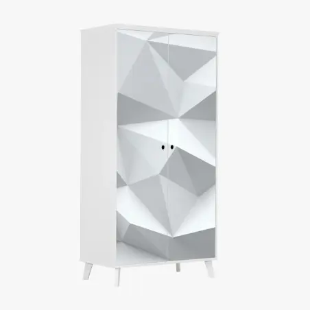 Adesivo per armadio motivo geometrico low poly in bianco e grigio • Wallissimo®