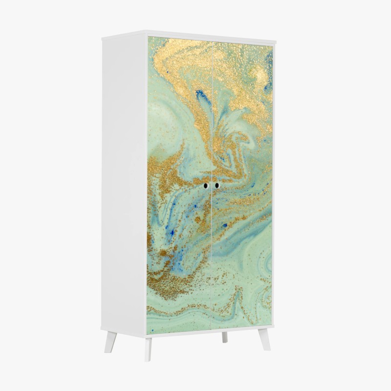Adesivo per armadio design marmorizzato verde acqua con riflessi dorati