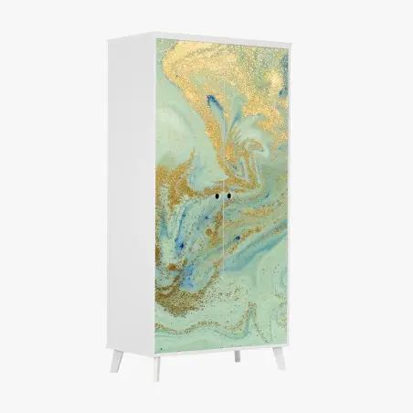 Adesivo per armadio design marmorizzato verde acqua con riflessi dorati • Wallissimo®