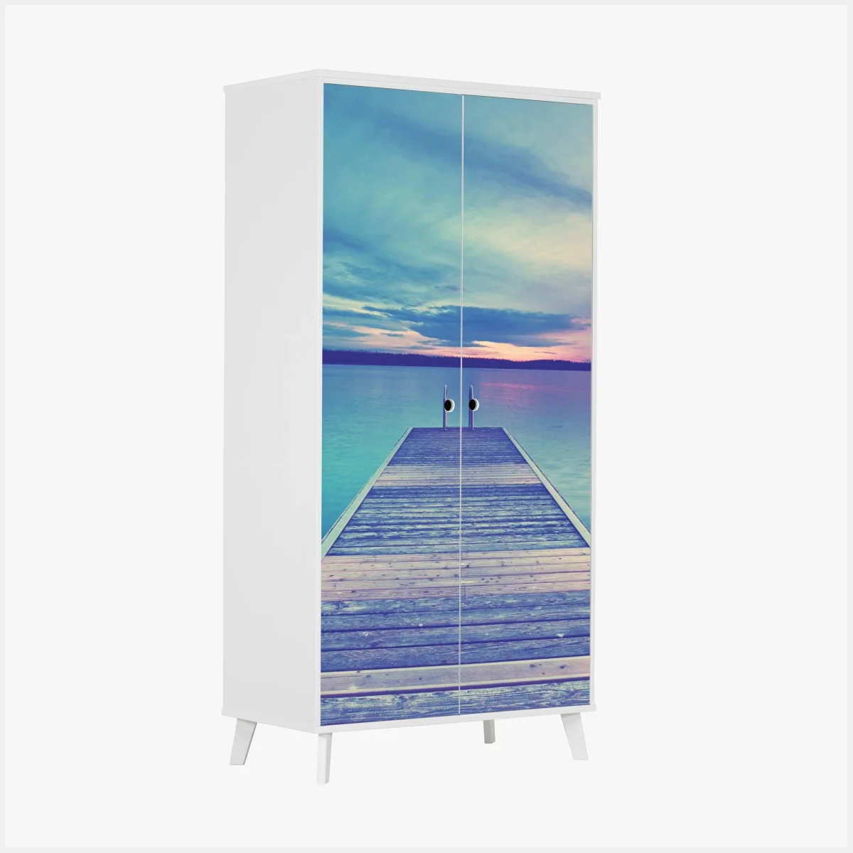 Adesivo per armadio molo al tramonto sul lago • Wallissimo® Adesivo per armadio molo al tramonto sul lago • Wallissimo®