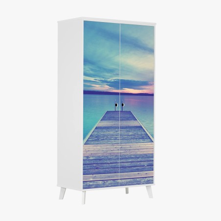 Adesivo per armadio molo al tramonto sul lago • Wallissimo®
